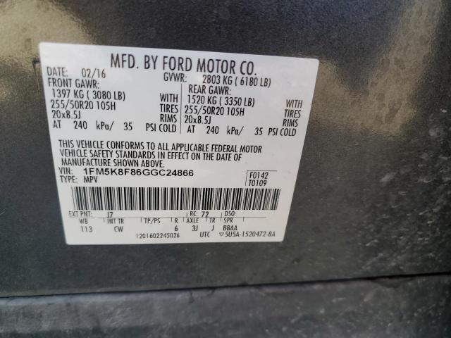 VIN 1FM5K8F86GGC24866 2016 Ford Explorer, Limited no.13