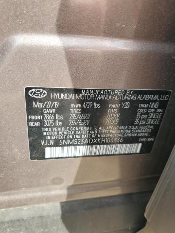 VIN 5NMS23ADXKH106836 2019 Hyundai Santa Fe, SE no.13