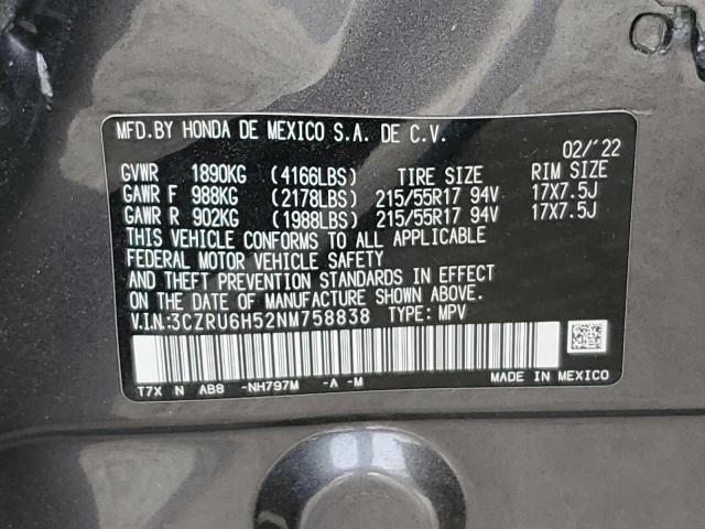 VIN 3CZRU6H52NM758838 2022 Honda HR-V, EX no.14