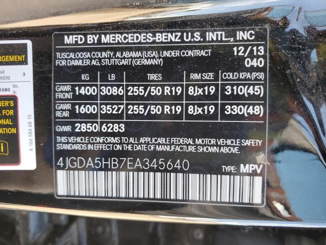 VIN 4JGDA5HB7EA345640 2014 Mercedes-Benz ML-Class, ... no.13