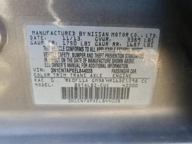 VIN 3N1CN7APXEL844028 2014 Nissan Versa, S no.12