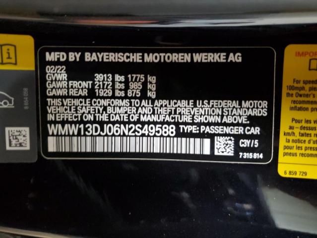 2022 MINI COOPER SE WMW13DJ06N2S49588