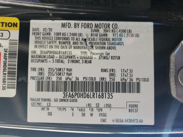 2020 FORD FUSION SE - 3FA6P0HD6LR168135