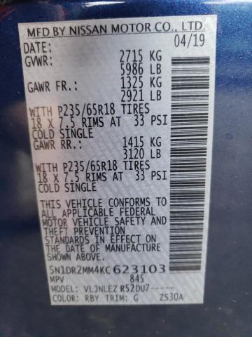 2019 NISSAN PATHFINDER - 5N1DR2MM4KC623103