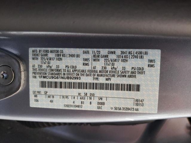 2022 FORD ESCAPE SE - 1FMCU9G61NUB92993