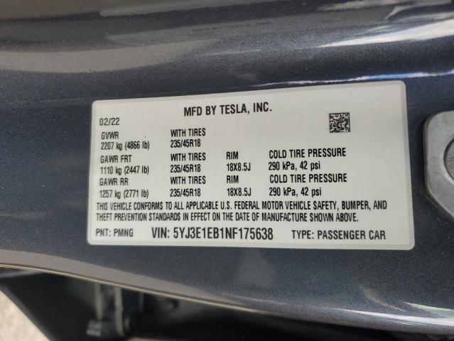 2022 TESLA MODEL 3 - 5YJ3E1EB1NF175638