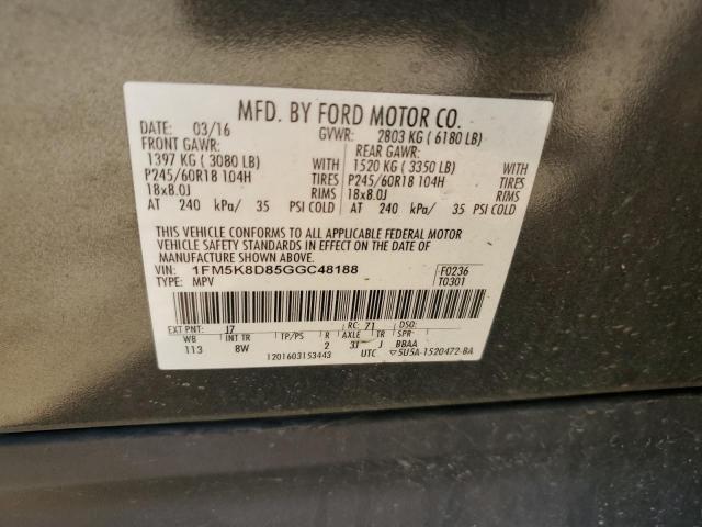 VIN 1FM5K8D85GGC48188 2016 Ford Explorer, Xlt no.13