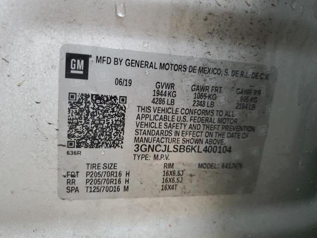 2019 CHEVROLET TRAX 1LT - 3GNCJLSB6KL400104