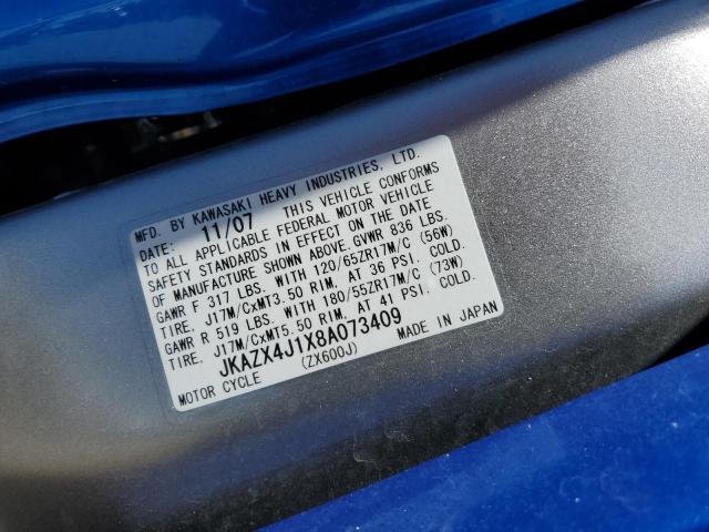 2008 KAWASAKI ZX600 J1 JKAZX4J1X8A073409