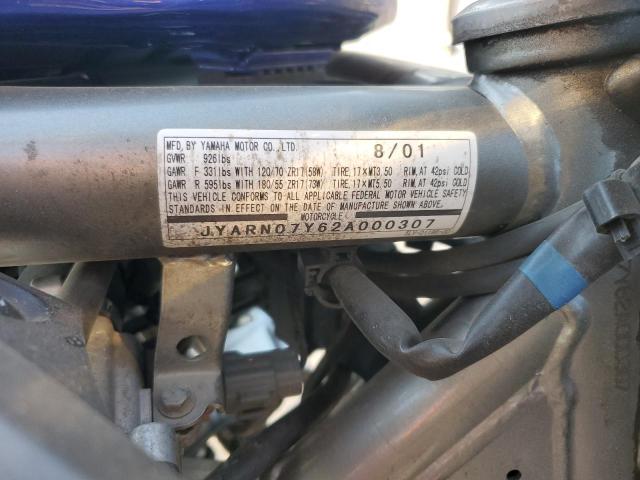 2002 YAMAHA FZS10 JYARN07Y62A000307