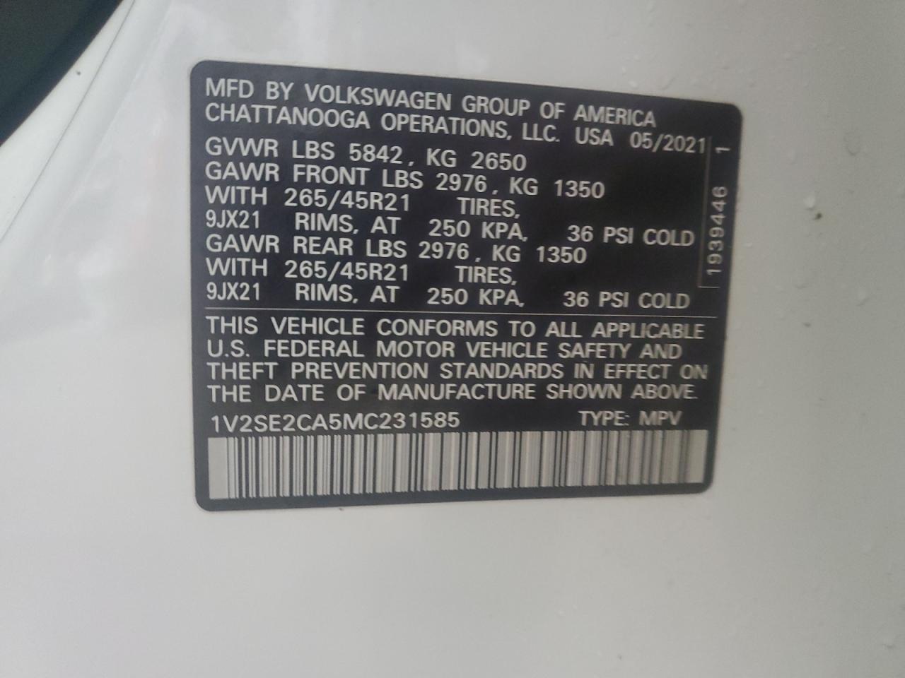 Lot #2905085066 2021 VOLKSWAGEN ATLAS CROS