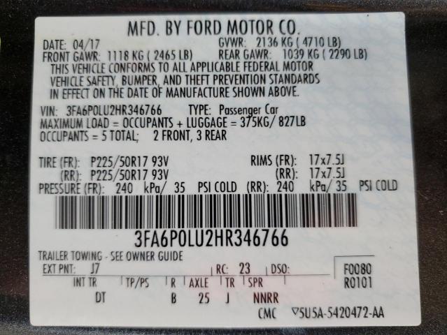 VIN 3FA6P0LU2HR346766 2017 Ford Fusion, Se Hybrid no.12