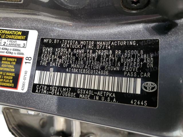 VIN 4T1BK1EB5EU124036 2014 Toyota Avalon, Base no.12