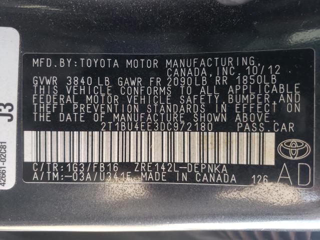 VIN 2T1BU4EE3DC972180 2013 Toyota Corolla, Base no.12