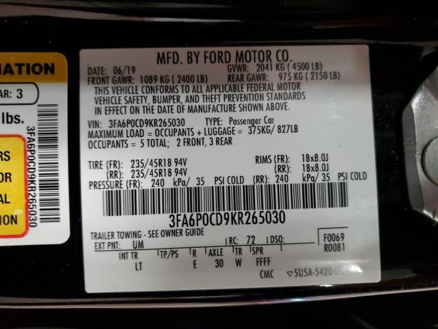 2019 FORD FUSION SEL - 3FA6P0CD9KR265030