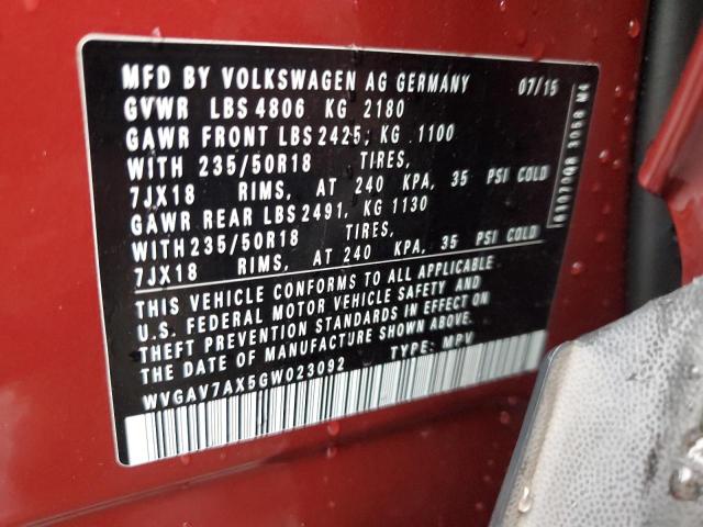 2016 VOLKSWAGEN TIGUAN S - WVGAV7AX5GW023092