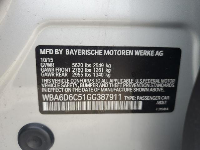 VIN WBA6D6C51GG387911 2016 BMW 6 SERIES no.12