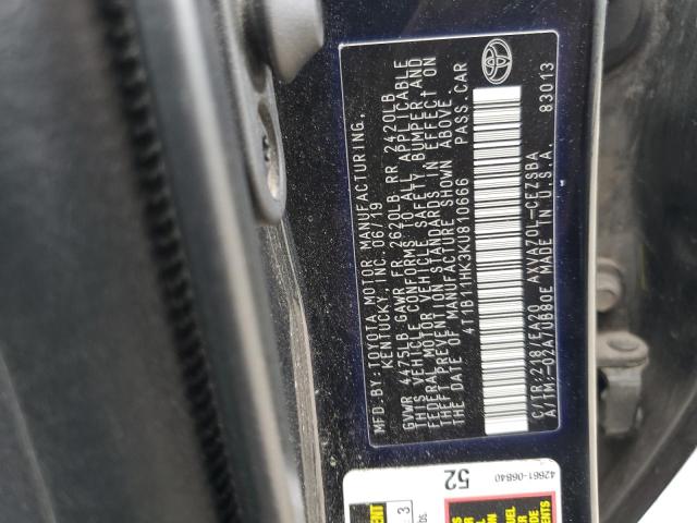 VIN 4T1B11HK3KU810666 2019 Toyota Camry, L no.12