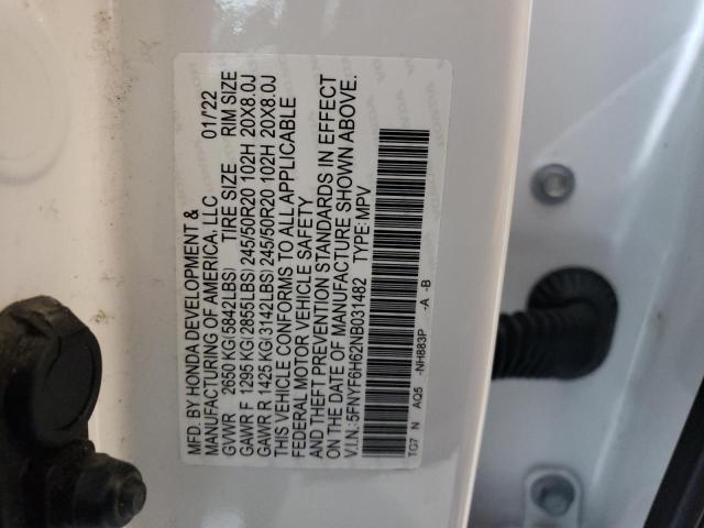 2022 HONDA PILOT TOUR - 5FNYF6H62NB031482