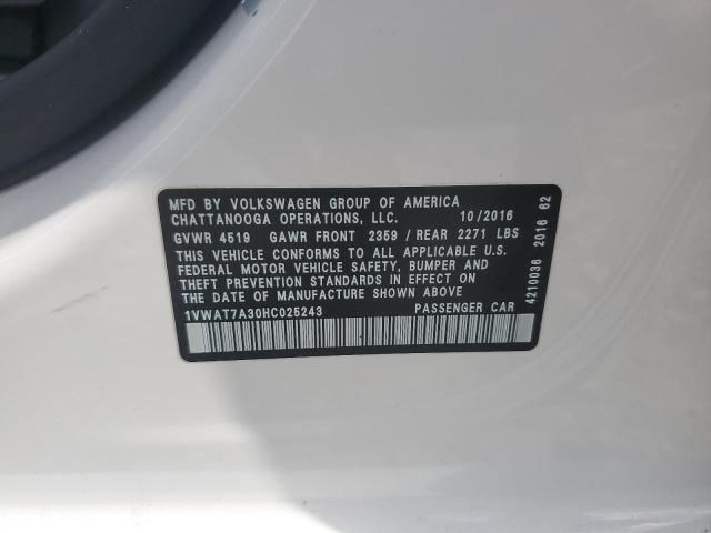 2017 VOLKSWAGEN PASSAT S - 1VWAT7A30HC025243