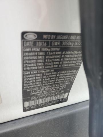 2016 LAND ROVER RANGE ROVE - SALGR2KF0GA319168