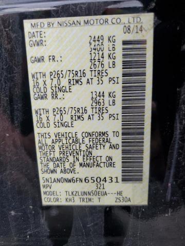 2015 NISSAN XTERRA X 5N1AN0NW6FN650431