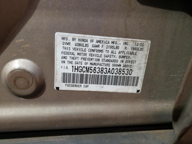 2003 HONDA ACCORD LX 1HGCM56383A038530  70690764