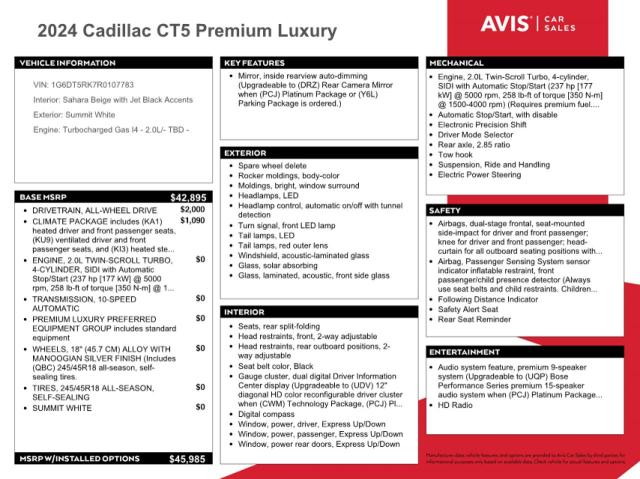 2024 CADILLAC CT5 PREMIU - 1G6DT5RK7R0107783