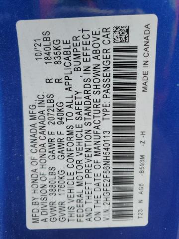 2022 HONDA CIVIC SPOR - 2HGFE2F56NH540113