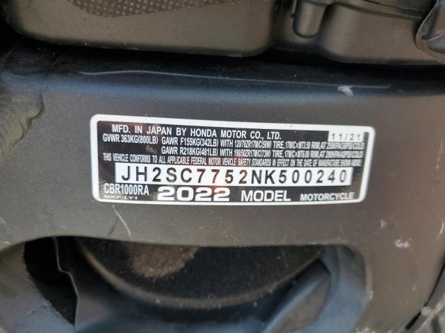 2022 HONDA CBR1000 RA - JH2SC7752NK500240
