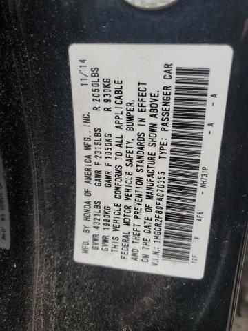 VIN 1HGCR2F80FA070355 2015 Honda Accord, Exl no.12