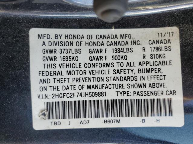 2018 HONDA CIVIC EX - 2HGFC2F74JH509881