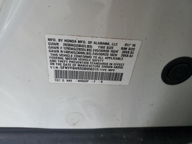 VIN 5FNYF6H92GB056315 2016 Honda Pilot, Touring no.13