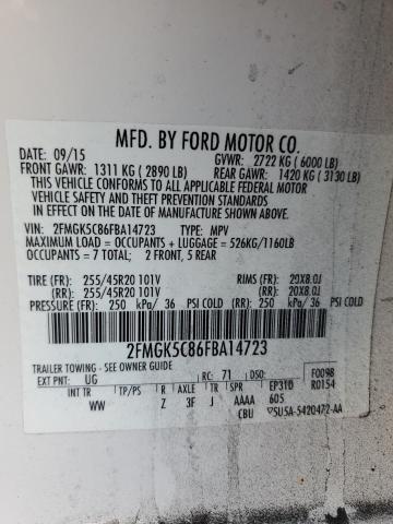 VIN 2FMGK5C86FBA14723 2015 Ford Flex, Sel no.13