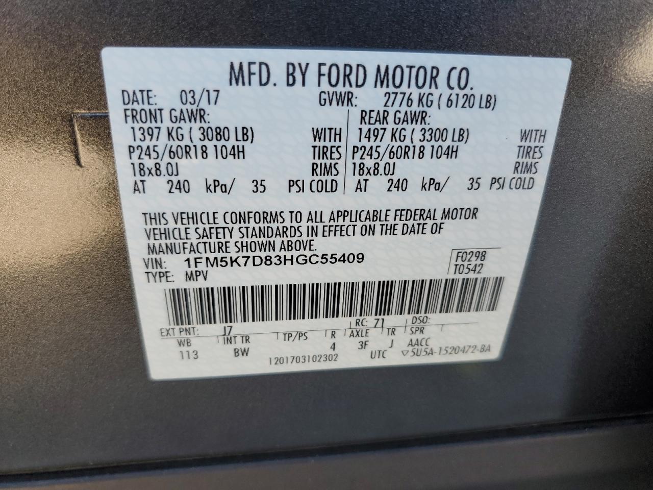 Lot #3028590948 2017 FORD EXPLORER X