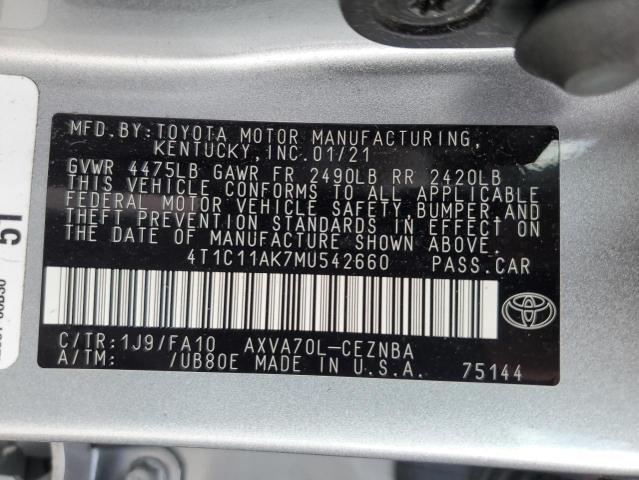 VIN 4T1C11AK7MU542660 2021 Toyota Camry, LE no.12