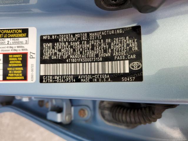 VIN 4T1BD1FK5DU073158 2013 Toyota Camry, Hybrid no.12