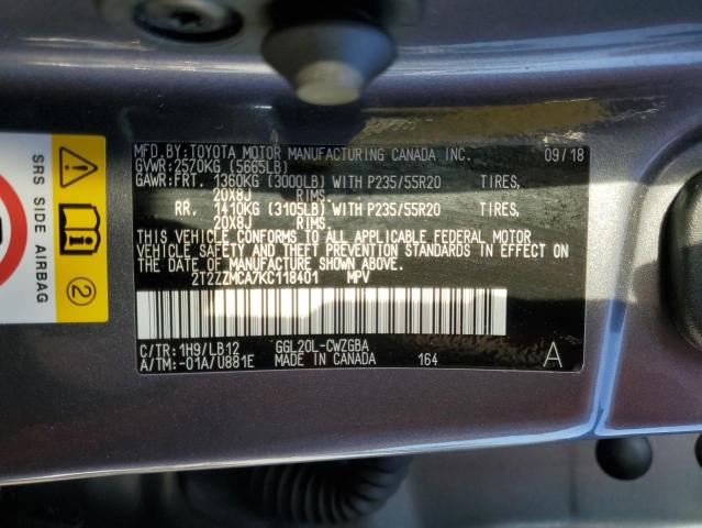 VIN 2T2ZZMCA7KC118401 2019 Lexus RX, 350 Base no.14