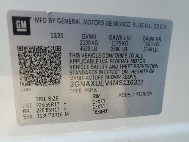 2021 CHEVROLET EQUINOX LT - 3GNAXUEV4MS110311