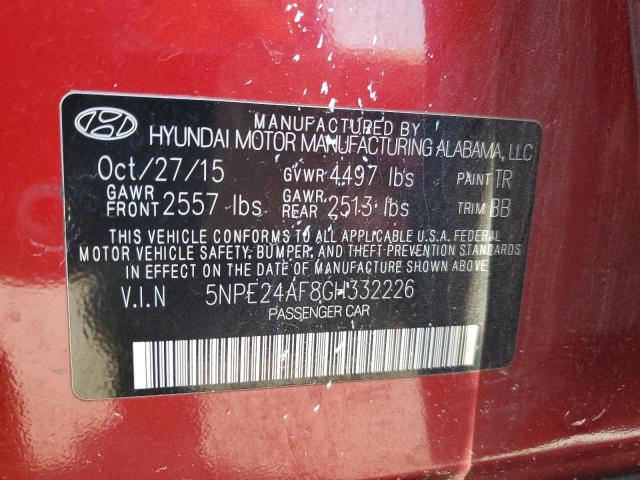 VIN 5NPE24AF8GH332226 2016 Hyundai Sonata, SE no.13