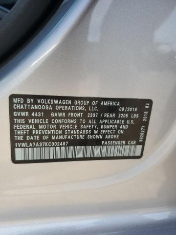 2019 VOLKSWAGEN PASSAT WOL - 1VWLA7A37KC002497