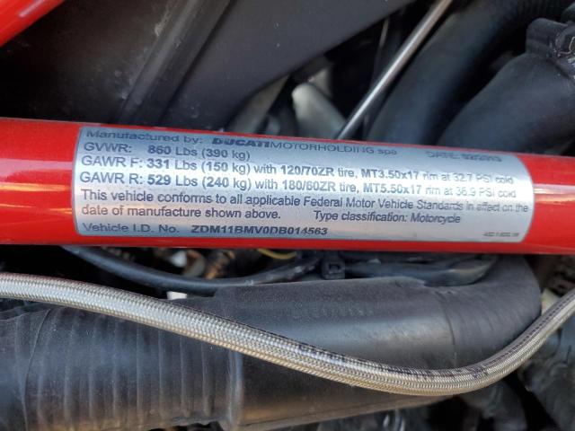 2013 DUCATI STREETFIGH ZDM11BMV0DB014563