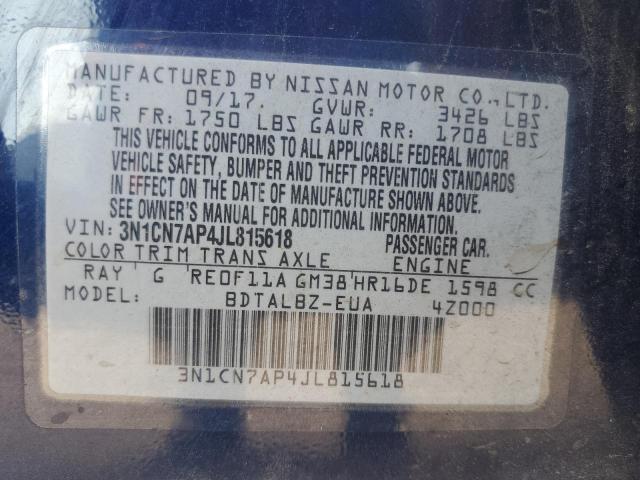 VIN 3N1CN7AP4JL815618 2018 NISSAN VERSA no.12