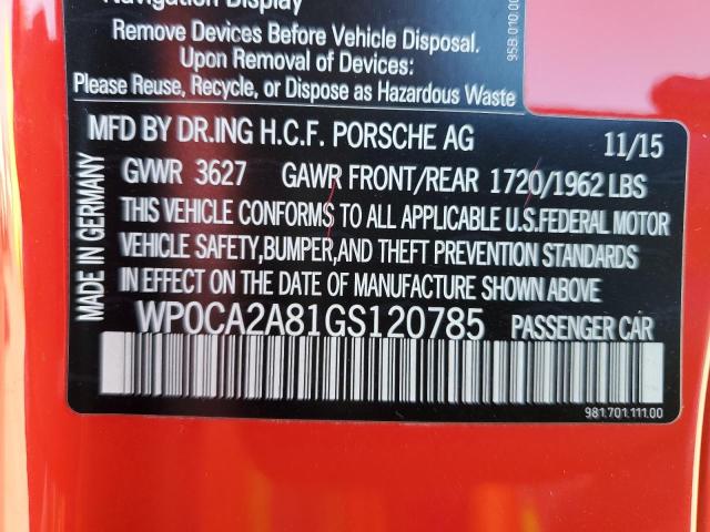 2016 PORSCHE BOXSTER WP0CA2A81GS120785