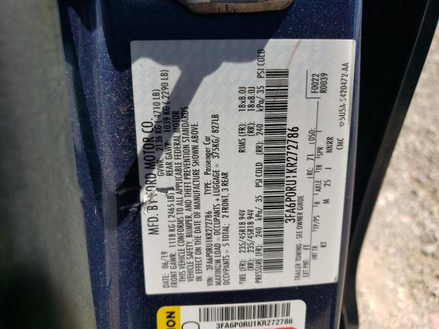 VIN 3FA6P0RU1KR272786 2019 Ford Fusion, Titanium no.13