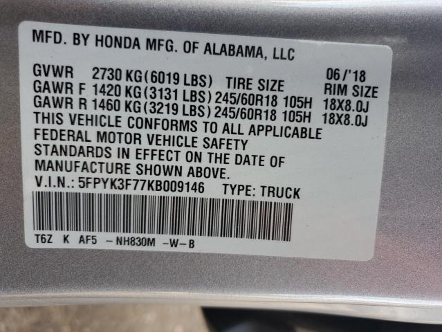 VIN 5FPYK3F77KB009146 2019 Honda Ridgeline, Rtl no.13