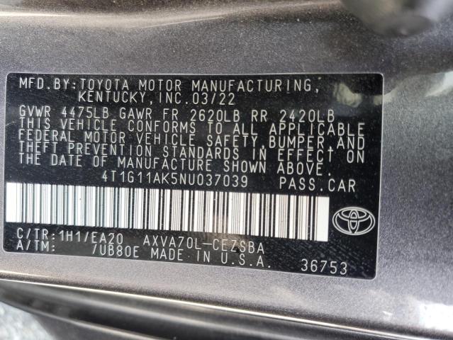 VIN 4T1G11AK5NU037039 2022 Toyota Camry, SE no.12