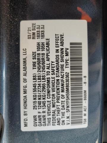 2021 HONDA PILOT EXL - 5FNYF5H59MB030362