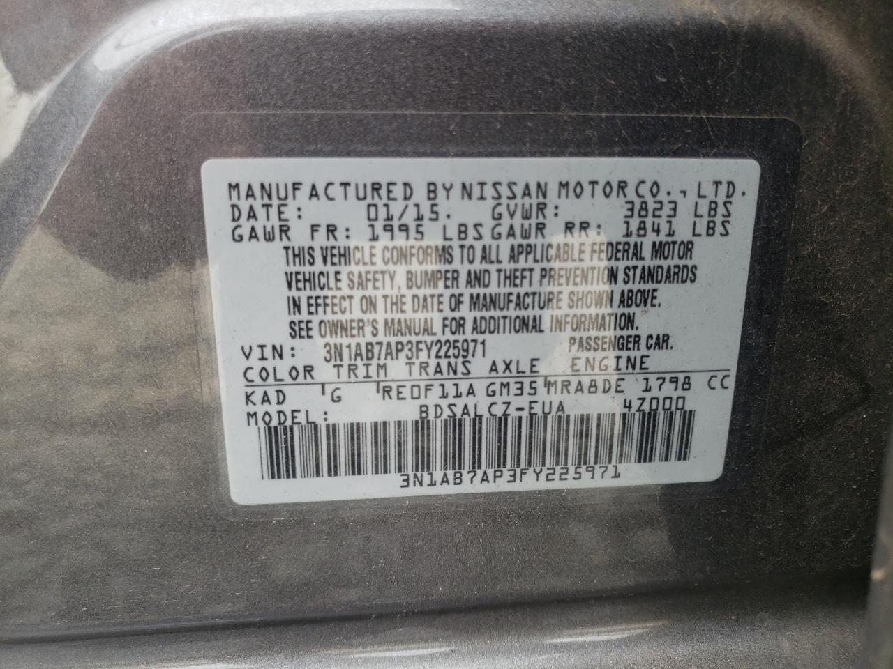 Lot #2879152974 2015 NISSAN SENTRA S