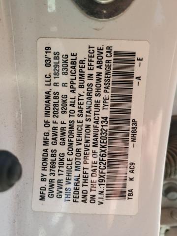 2019 HONDA CIVIC 19XFC2F6XKE032134